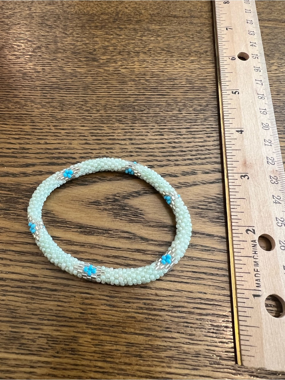Handmade Cream & Turquoise Seed Bead Bracelet